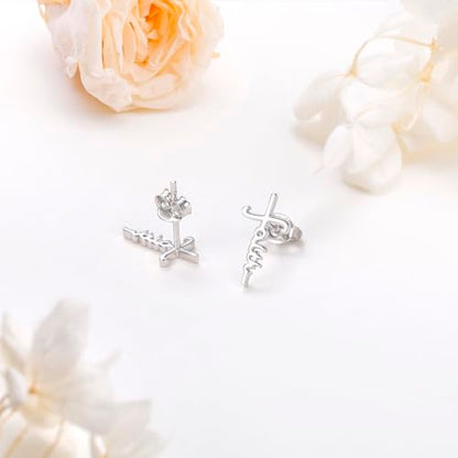 925 Sterling Silver Infinity Love of God Simple Dainty Faith Cross Dangle Earrings Religious Gift for Women - color: Faith Cross