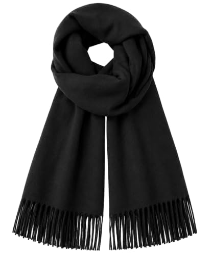 Fall Winter Plaid Scarf for Women Soft Tassel Scarves Oversized Shawl Wraps - color: Black