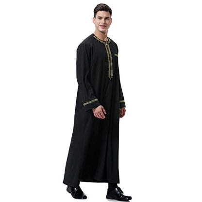 Lenmipot Men's Muslim Clothes Durable Kaftan Robe Dubai Long Gown Ethnic Clothes,1pc Soft Robe - color: A Black, size: Medium