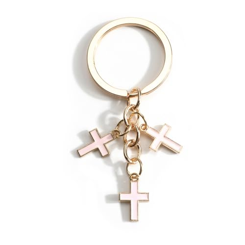 Christian Cross Keychain Inspirational Keychains with Cross Pendant Bible Verse Keycharm Motivational Gift for Women - color: Pink