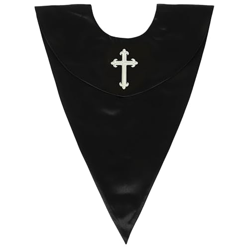 GradPlaza Unisex V Shape Church Choir Stole with Gold or White Embroidery Cross for Adults Church - color: Black, style: White Cross