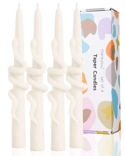 Ivory Taper Candle Candlestick Snake Soy Candles Unscented Wedding Party Wax Unscented Dinner Candle Dripless,8 inch,Set of 4,Snake - color: 8''Snake-Ivory