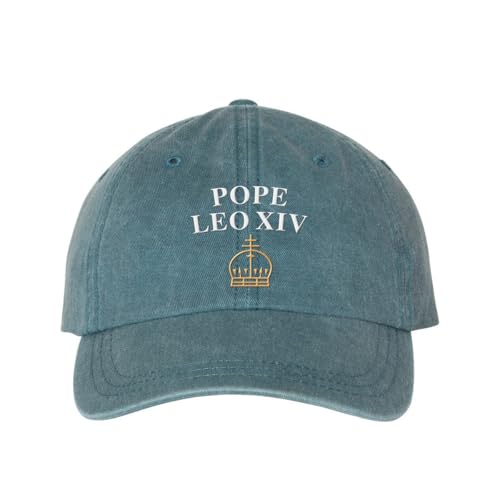 Pope Leo XIV with Crown Embroidered Baseball Cap Adjustable Cotton Dad Hat Pigment-Dyed - color: Teal
