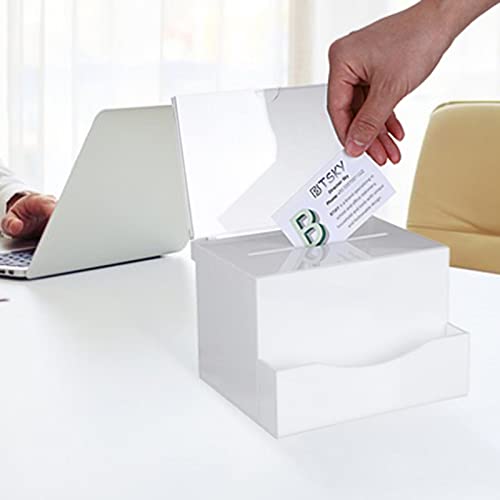 BTSKY Acrylic Suggestion Box with Lock, Acrylic Donation Box with Sign Holder, Office Ballot Box with Pocket Collection Box for Voting Locking Mailbox, Suggestion Box with Removable Sign Slot (White)