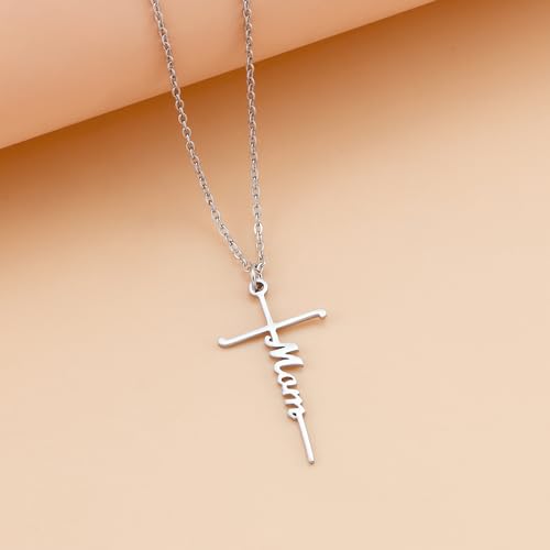 Lcherry Birthday Gifts for Grandma Mom Daughter Teacher Cross Necklace for Women Christian Necklaces Religious Gifts Jewelry for Women Mother's Day - style: Mom - Silver