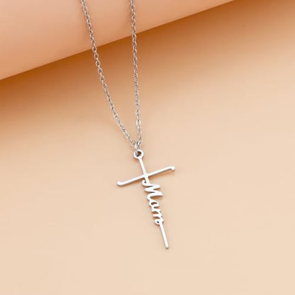 Lcherry Birthday Gifts for Grandma Mom Daughter Teacher Cross Necklace for Women Christian Necklaces Religious Gifts Jewelry for Women Mother's Day - style: Mom - Silver