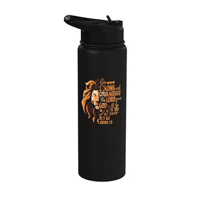 Christian Bible Verse Joshua 1:9 Lion Stainless Steel Insulated Water Bottle - color: Black