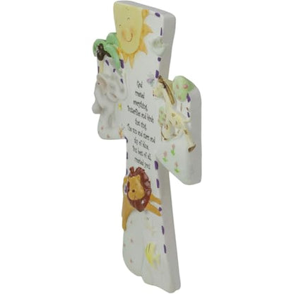 God Created Everything 7 inch Resin Stone Decorative Hanging Wall Cross