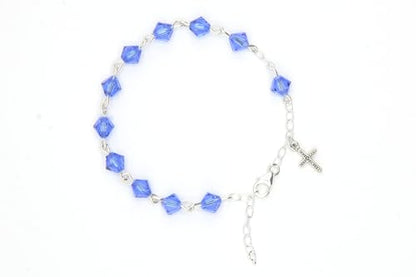 Catholic Communion Rosary Bracelet Created with Swarovski® Crystals, Glass - color: Sapphire - September