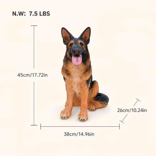 Realistic Large German Shepherd Dog Garden Statue, Finely Sculpted Lifelike Black and Tan Upright Sitting Dog Figurine, Weather-Resistant Outdoor Sculpture for Yard, Lawn and Pet Memorial Gift - color: German Shepherd Upright Sitting