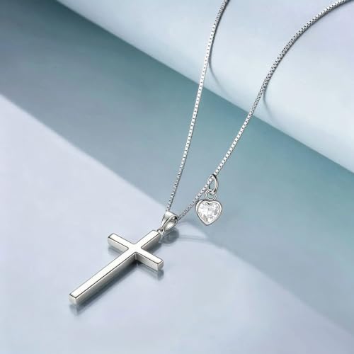 POPLYKE Cross Necklace 925 Sterling Silver Philippians 4:13 I Can Do All The Things Inspirational Necklace Gifts for Women Men 20+2'' - color: silver-04 April