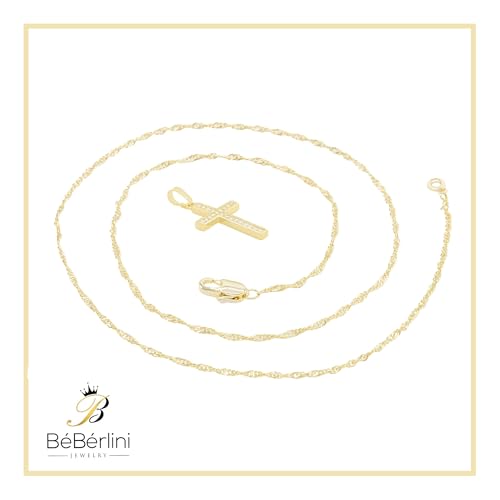 BEBERLINI Cross Cubic Zirconia Pendant 14K Gold Filled Rope Chain Necklace Set Fashion Jewelry Gift For Women 2.2 mm 18”