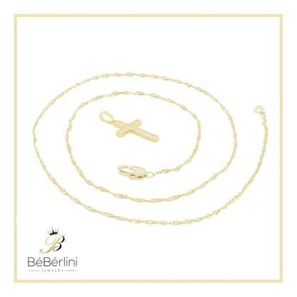 BEBERLINI Cross Cubic Zirconia Pendant 14K Gold Filled Rope Chain Necklace Set Fashion Jewelry Gift For Women 2.2 mm 18”