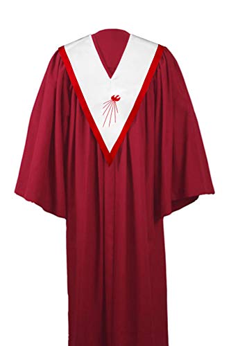 IvyRobes V Shape Confirmation Stole Descending Dove Embroidery Confirmation Stoles White with Red Trim