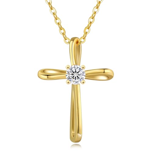 KRKC&CO Moissanite Cross Necklace for Women: D Color VVS1 0,09-0,3ct - color: Gold B