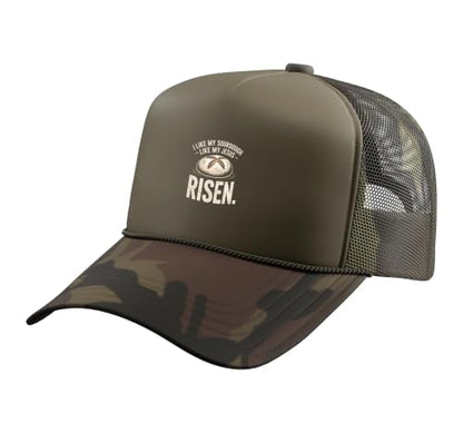 Risen Sourdough Christian Baker Amen Trucker Hat with Adjustable Mesh Back - color: Camo Green