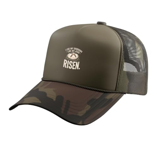 Risen Sourdough Christian Baker Amen Trucker Hat with Adjustable Mesh Back - color: Camo Green