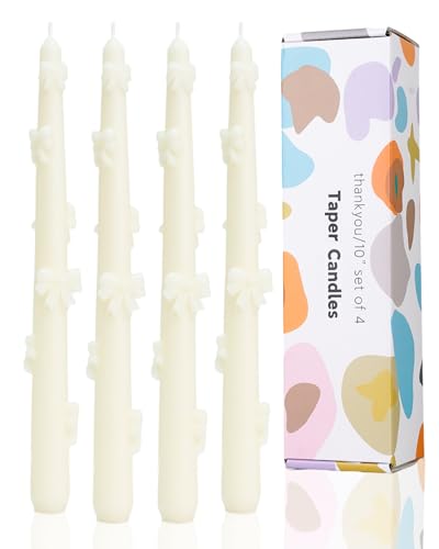 Ivory Taper Candle Candlestick Bow Soy Candles Unscented Wedding Party Wax Unscented Dinner Candle Dripless,10 inch,Set of 4,J1 - color: J1-ivory