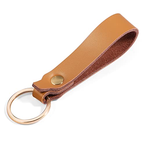 Genuine Leather Keychain for Car Home Key Ring Strap Holder Lanyard Women Men - color: Brown