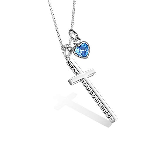 POPLYKE Cross Necklace 925 Sterling Silver Philippians 4:13 I Can Do All The Things Inspirational Necklace Gifts for Women Men 20+2'' - color: silver-12 December