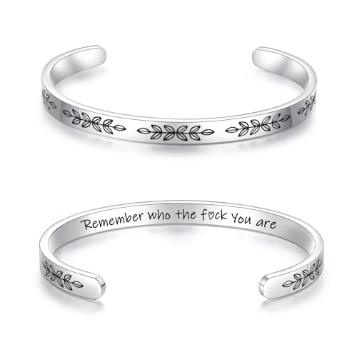 TONY & SANDY Cuff Bracelets for Women Teen Girls Best Friend Sister Mom Daughter Granddaughter Easter Birthday Mother's Day Christmas Stocking Stuffers for Teen Girls Women Jewelry - style: 1 - Remember who the f you are bracelet