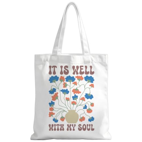 Christian Tote Bag Religious Gifts Canvas Bags for Women Men Shopping Work Gym Picnic Travel - color: It is Well With My Soul 02