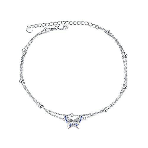 POPLYKE 925 Sterling Silver Infinity/Cow/Wing/Cross/Heart Bracelet for Mom and Daughter Jewelry Birthday - style: Butterfly Layered Bracelet