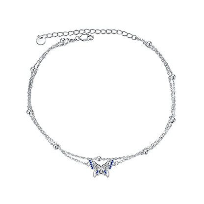 POPLYKE 925 Sterling Silver Infinity/Cow/Wing/Cross/Heart Bracelet for Mom and Daughter Jewelry Birthday - style: Butterfly Layered Bracelet