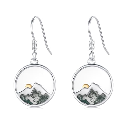 Mountain Mustard Seed Earrings for Women 925 Sterling Silver Lotus/Cross Dangle Drop Earring Christian Jewelry Outdoor Birthday Graduation Gifts - style: Mountain Moss Agate