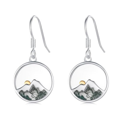 Mountain Mustard Seed Earrings for Women 925 Sterling Silver Lotus/Cross Dangle Drop Earring Christian Jewelry Outdoor Birthday Graduation Gifts - style: Mountain Moss Agate