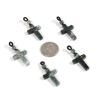 Justinstones Natural Gemstone Carved Cross Reiki Chakra Pendant Necklace 22 Inch - color: 30mm Moss Agate