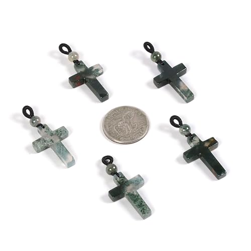 Justinstones Natural Gemstone Carved Cross Reiki Chakra Pendant Necklace 22 Inch - color: 30mm Moss Agate