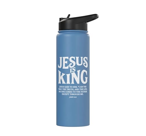 Jesus Is King John 14 6 Faith Bible Verse Stainless Steel Insulated Water Bottle - color: Light Blue