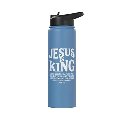 Jesus Is King John 14 6 Faith Bible Verse Stainless Steel Insulated Water Bottle - color: Light Blue