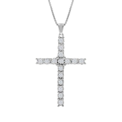 Diamond Cross Necklace for Women | 14K White Gold Plated Sterling Silver - size: 1 carat