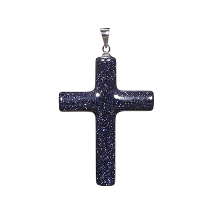 Justinstones Natural Gemstone Carved Cross Reiki Chakra Pendant Necklace 22 Inch - color: 40mm Synthetic Blue Goldstone
