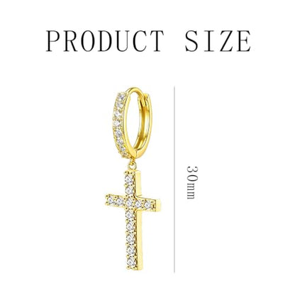 NEWITIN CZ Cross Earrings for Men Women 14K Gold Plated Huggie Hoop Earring - color: Gold B