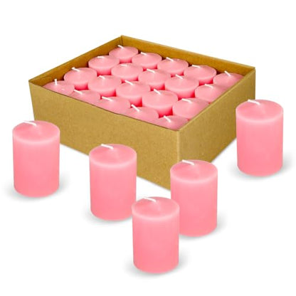 15 Hour Pink Votive Candles, Unscented 1.5 Inch Diameter Wax Candles for Wedding, Party & Home (1.5" D x 2.25" H), 20 Packs - color: Pink