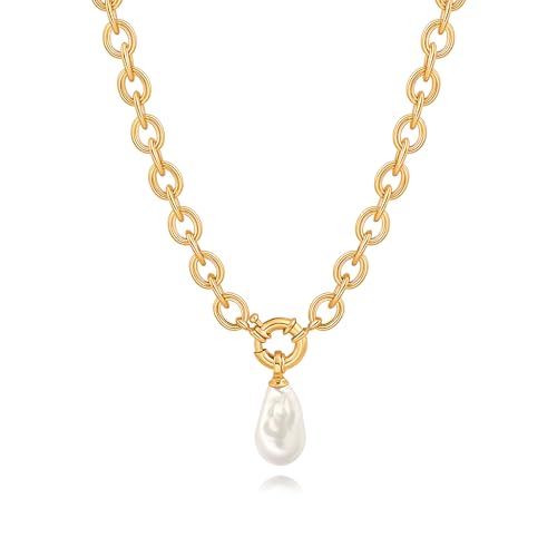 SOFYBJA Saint Benedict Necklace Drop 18K Gold Toggle Medallion Coin Cross Pendant Necklaces Religious Jewelry Catholic Gift for Women - color: baroque pearl