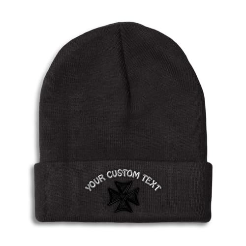 Custom Beanies for Men Iron Cross God Jesus Christ Christian Skull Cap Winter Hats for Women One Size - color: Black Personalized Text Here