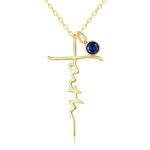Faith Necklace White/Rose/Gold Birthday Gifts for Wife Her - color: 14K Gold-09-September