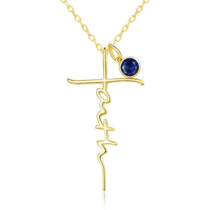 Faith Necklace White/Rose/Gold Birthday Gifts for Wife Her - color: 14K Gold-09-September