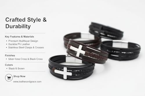 Stainless Steel Braided Leather Bracelet for Men Cuff Bangle Cross - color: 4 Colors