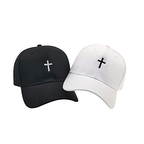 Cross Embroidery Baseball Cap,Adjustable Structured Dad Hat for Men Women Sun Hat - color: Black