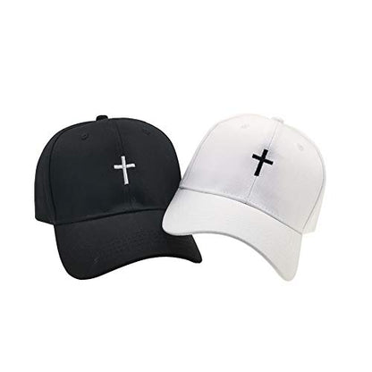 Cross Embroidery Baseball Cap,Adjustable Structured Dad Hat for Men Women Sun Hat - color: Black