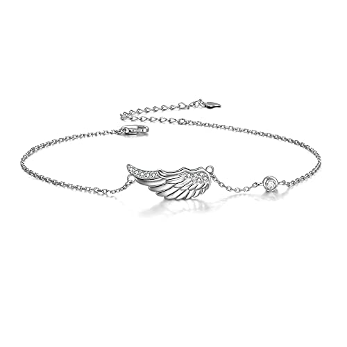 POPLYKE 925 Sterling Silver Infinity/Cow/Wing/Cross/Heart Bracelet for Mom and Daughter Jewelry Birthday - style: G-Angel wing bracelet