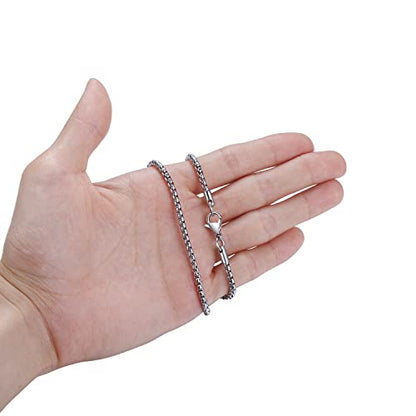 FOSIR Mens Chain Necklaces, Stainless Steel Rolo Chain Necklace for Men and Women, Silver Tone Box Chains for Men, Wide 2/3/4/5mm - size: 18.0 Inch long, style: 3mm-stainless steel