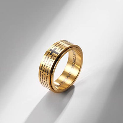 Cross Fidget Anxiety Worry Spinner Rings Stainless Steel I Can Do Bible Prayer Amen High Polished Bands Silver, Size 6 - color: i can do, gold