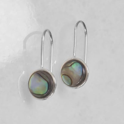 Abalone Earrings for Women - Dainty Drop Bezel Dangle Earrings - color: 8mm - 925 Sterling Silver Plated