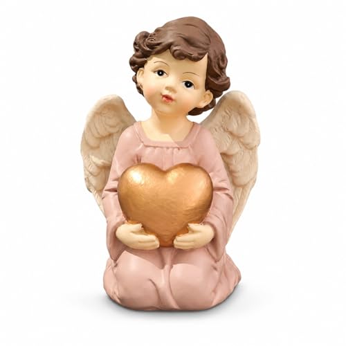 Guardian Angel Figurine Holding Gold Heart - size: 3.7"H